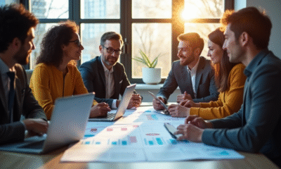 Groupe de professionnels collaborant avec des graphiques