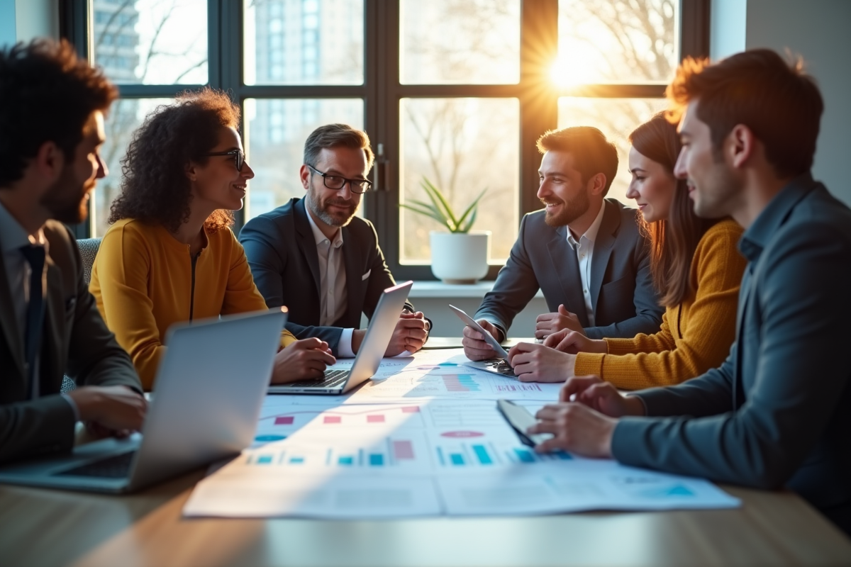 Groupe de professionnels collaborant avec des graphiques