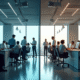 Espace de bureau moderne contrastant professionnels et ouvriers
