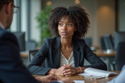 Jeune femme d'affaires attentive en réunion
