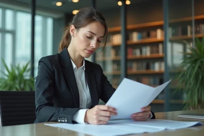 Femme d'affaires en réunion dans un bureau moderne