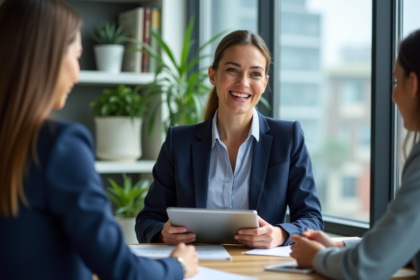 Jeune femme d'affaires présentant des stratégies marketing
