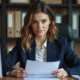 Femme en costume au bureau pour article administration