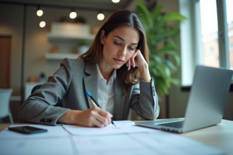 Femme en bureau moderne planifiant un projet