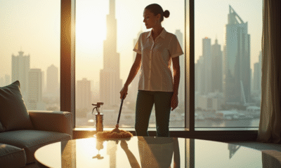 Femme de ménage dans un appartement moderne de Dubaï