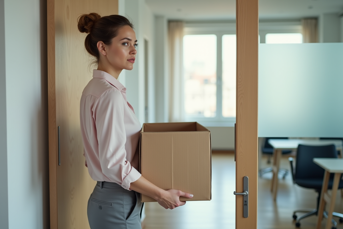 Jeune femme ferme la porte d