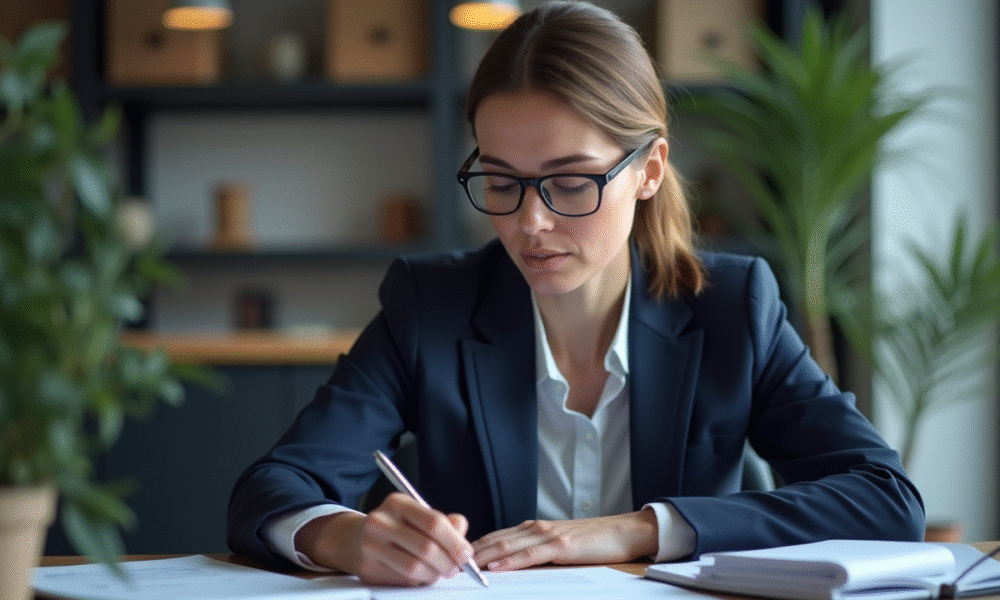 Femme d affaires en costume dans un bureau moderne