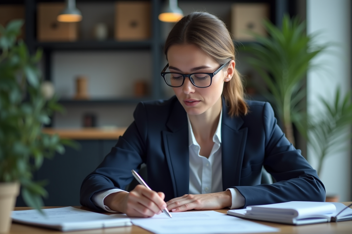 Femme d affaires en costume dans un bureau moderne