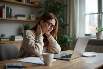 Femme travaillant à domicile sur son ordinateur portable