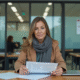 Femme d'Europe au bureau emploi examine documents