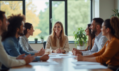 Groupe d'employes divers en reunion de bureau
