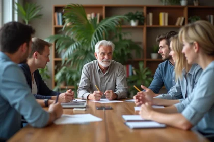 Groupe de professionnels en réunion de discussion
