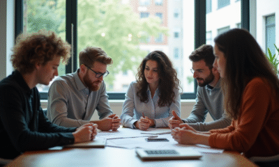 Groupe de jeunes professionnels collaborant dans un bureau lumineux