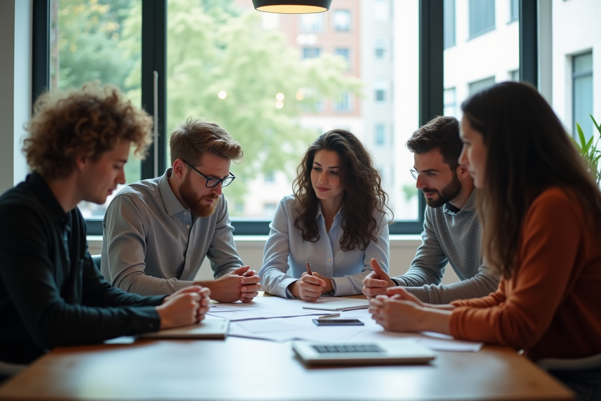 Groupe de jeunes professionnels collaborant dans un bureau lumineux