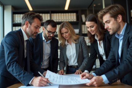 Groupe de professionnels en réunion conformité