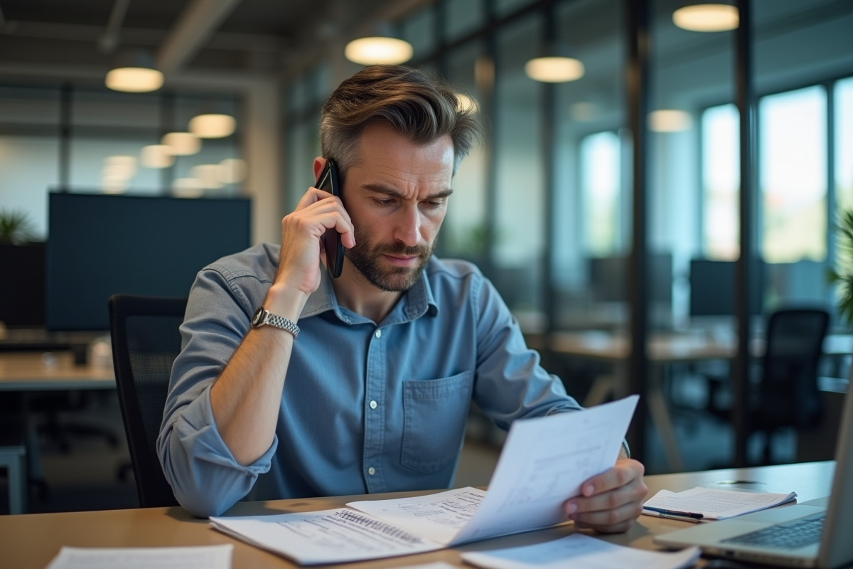 Homme d'affaires concentré au bureau en appel