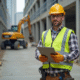 Ouvrier de construction en tenue de sécurité sur site