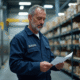 Homme en tenue de sécurité industrielle examine un document