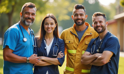 Groupe de professionnels divers en extérieur symbole d'unite
